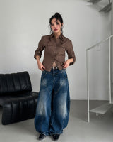 Tiv Curved Cut Balloon Denim Pants