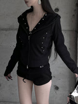 studded slim fit hooded zip-up (2color)