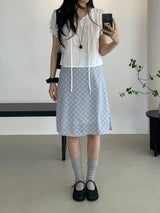 Sovy check flare midi skirt
