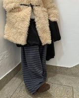 キカムストライプバンディングワイドブラッシュドパンツ
