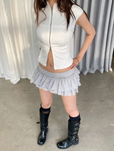 レースフリルカンカンバンディングミニスカート