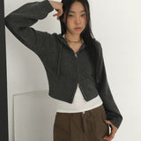 Ronky Two Way Cropped Hooded Knitwear Zip-Up