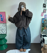 OVER BALLOON CURVE DENIM LONG PANTS 🖤💙2COLOR