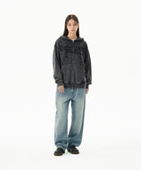 WASHED CUT OFF APPLIQUE HOOD ZIP UP