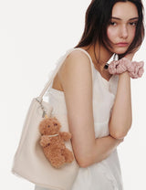26SS★ Colombe d'Or Pleated Hair Scrunchie + Teddy Bear Keyring Set