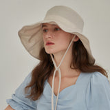 Nylon Strap Wide Bucket Hat (Beige)