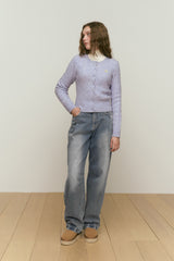 WASHING PIN TUCK NAPPING WIDE-FIT DENIM PANTS [BLUE]