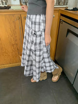 26SS★ [BAONHAUS] Chemini Check Unbalance Long Skirt