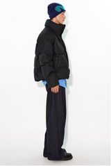 Soft and fluffy protein leather stand-collar short and neat down jacket