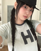 Necu ヴィンテージストライプレタリングプリント半袖Tシャツ
