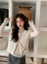 [SHOPPERMADE] スノーヘアリーショートスリーブファーカーディガン