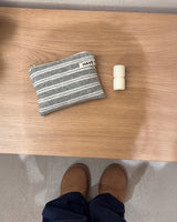 Terry stripe flat pouch - gray , S size