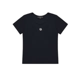 ステッチUネックコットンスパンハーフTシャツ [BLACK]