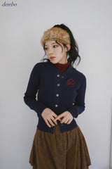 リアルボタン刺繍ニットカーディガン