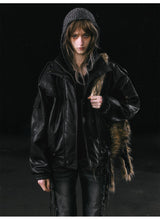 2024FW“rain” Fur collar leather jacket
