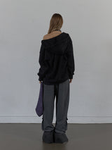 HAIRY V-NECK HOODIE / BLACK