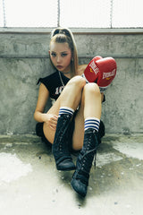 Boxing Velcro Lace-Up Heel(All Black)