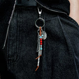 navajo feather & beads keyring brown