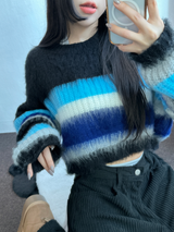 STRIPE CROPPED ANGORA KNIT 🩷🤎🩵🩶2COLOR