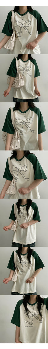 Ribbon Raglan Short Sleeve T-shirt