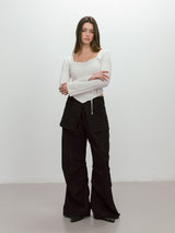 FLOWER LACE LAYERED PANTS / BLACK