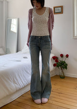 PINK STITCH LOW BOOTS CUT DENIM