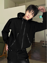 Slant-washed hooded field jacket