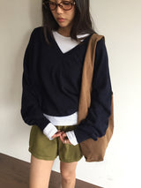 カシミアファインウールVネックニット(7color)