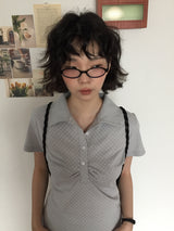 Shirring Dot Collar T-Shirt (3color)