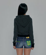 DIAGONAL PATCHED STRIPE HOODED ZIP-UP_CHARCOAL