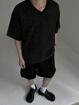 ASCLO ツイード Vネック 半袖Tシャツ (2color)