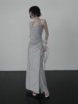 エルミック プリンテッド ホルター スリーブレス トップ