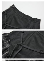 Asymmetrical drawstring patchwork plaid versatile and playful midi skirt
