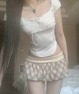 Chechena Beige Check Skirt