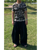 Camo Waffle Henley Neck Muscle Fit T-shirt