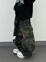 camo bio washed distressed pants