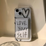 BlackSilver- Love yourself Magsafe Phone Case Card Pocket Set