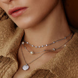 シルバーラージパヴェディスクロジウムメッキ+925シルバーネックレス N069-04H