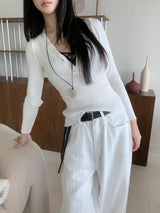 Secret Slim Fit Button Rib Knit & Lace Bra 2pcs
