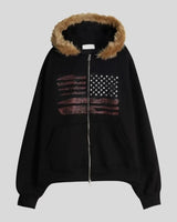 (UNISEX) USAフラッグ ファー フード ジップアップ