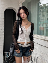 Tease See-Through Wrinkle Crop Cardigan