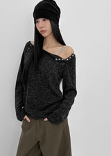 [MADE] ケネックニットボタンオフショルダー長袖Tシャツ