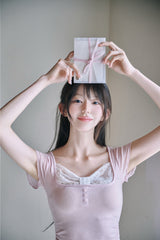 [MADE] Zanne Nouvel Ribbon U-Neck Lace T (Wore by Fromis-9)