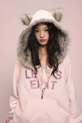 eat me plz* カシーキャットイヤーフリースフーディフォアオータムウィンターウォームジャケット