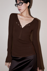 Button Bell Line Knit_Brown