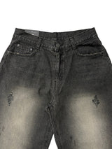 ラスチックブラックデニムワイドパンツ (XS, S, M, L)