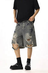 Washed Distressed Denim Shorts
