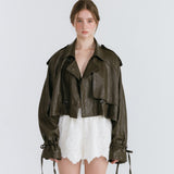 LEATHER STRAP TRENCH JACKET / BROWN