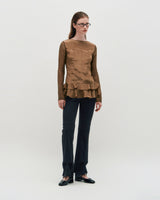 グロッシーフリルトップス _ BROWN