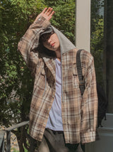 Wake check hooded shirt